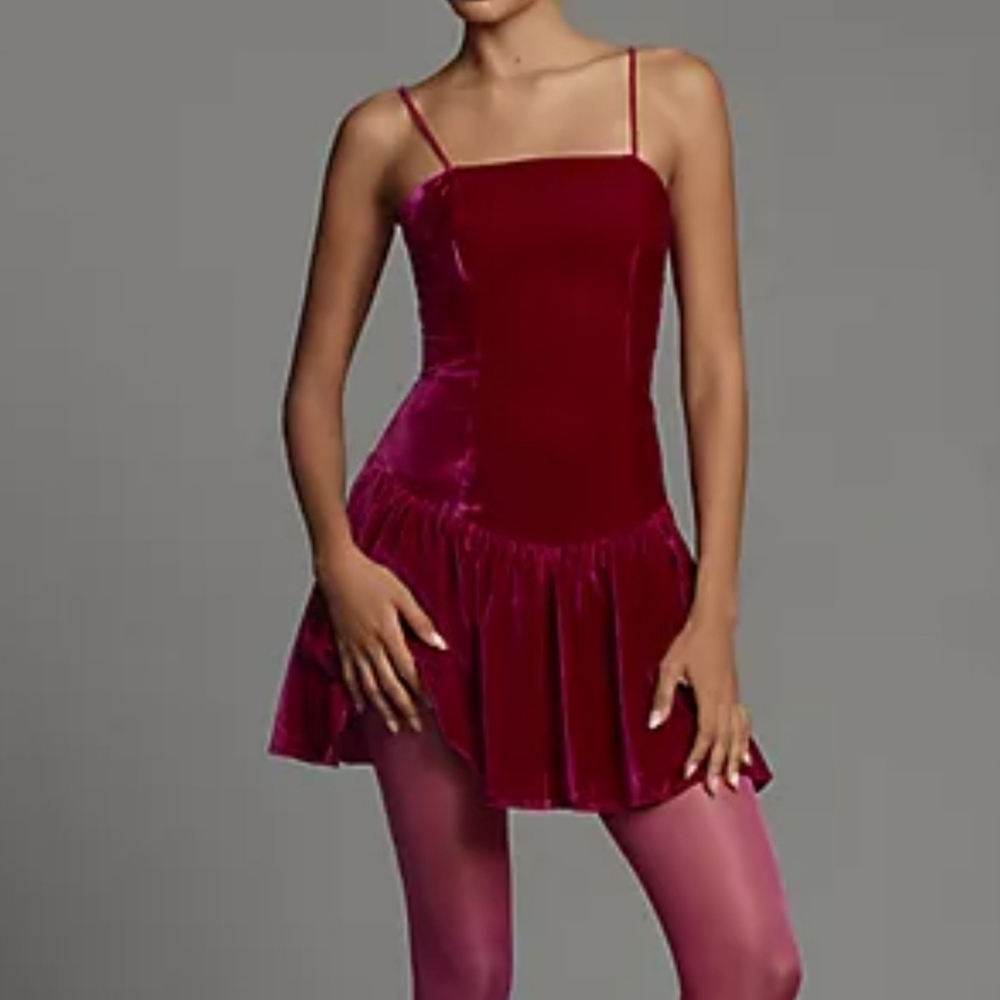 Maeve Anthropologie Women Sleeveless Drop-Waist Velvet Mini Dress, Pink Rose, XL